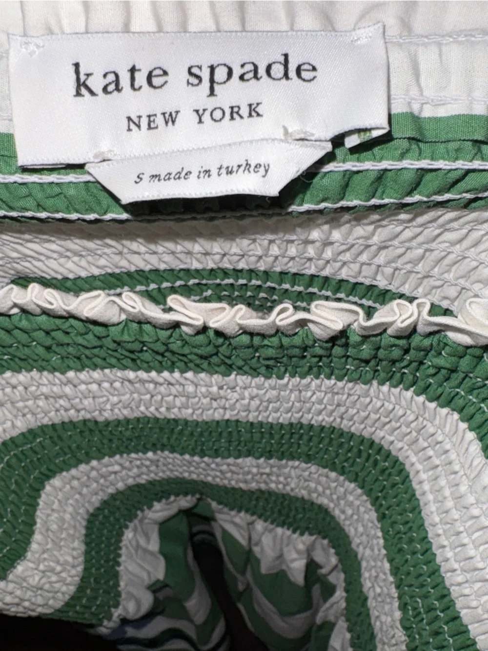 Kate Spade Beach Time Stripe Smocked Top Green Bean Strap Ties Ric Rac Hem
